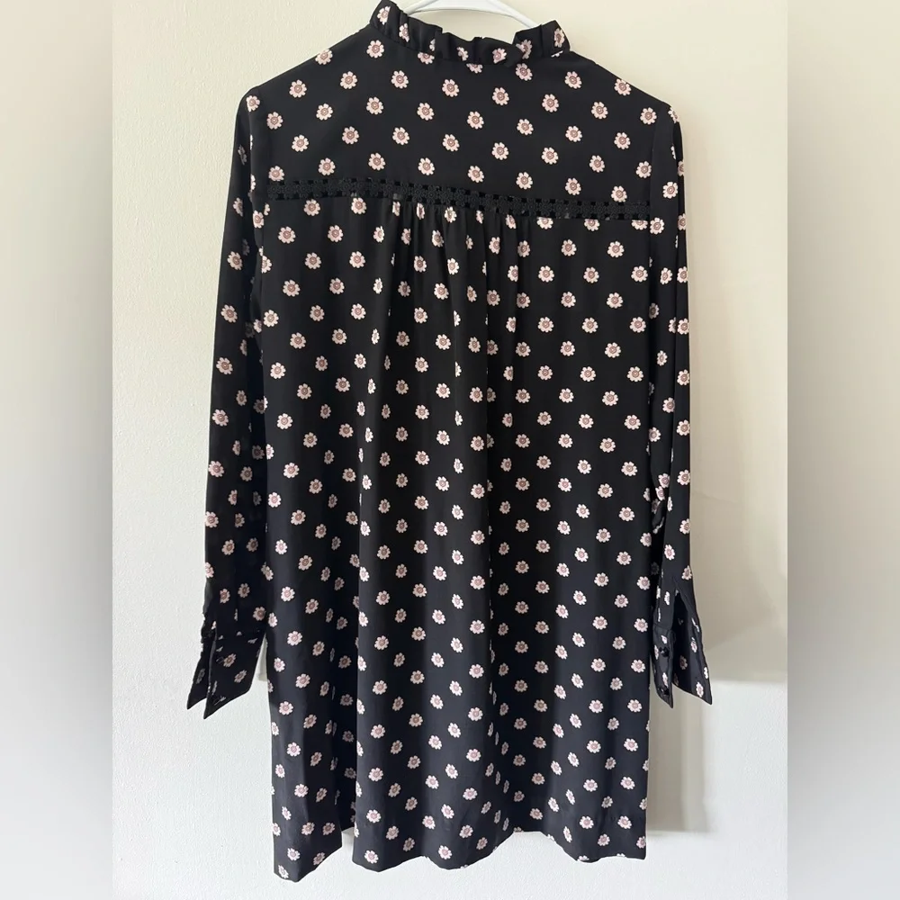 Kate Spade Silk Ditsy Floral Ruffle Neck Long Sleeve Dress XS NWOT